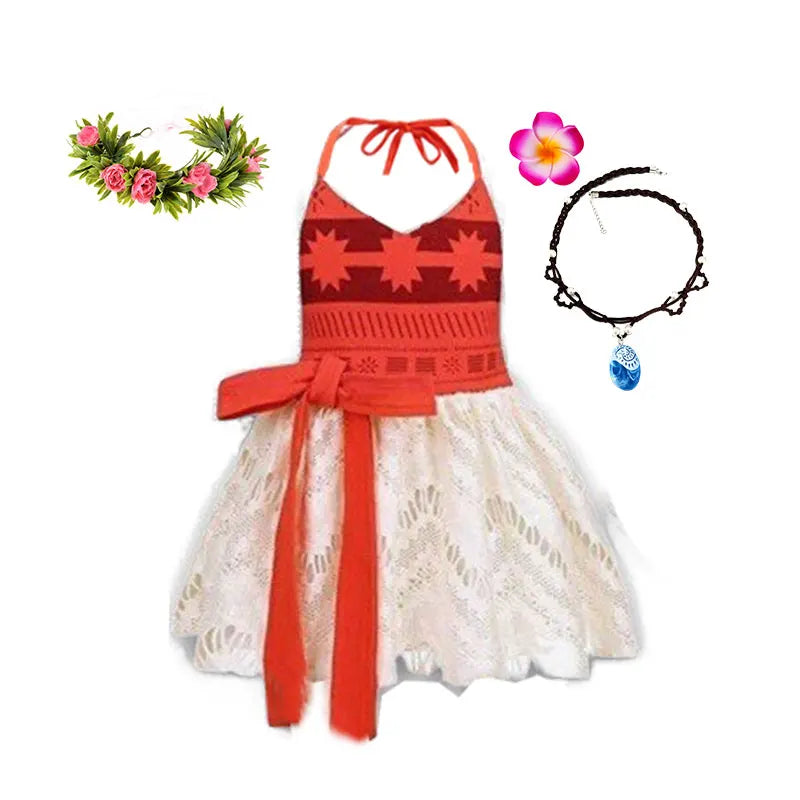 2026 Baby Girls Moana Halter Dress Role Playing Princess Dress Summer Clothing Hawaii Toddler Vaiana Cute Mini Sundress 1-6Y
