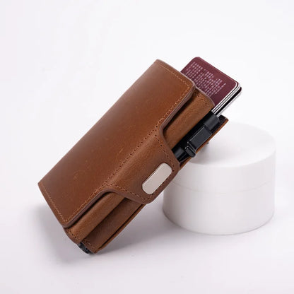 Pop-Up RFID Slim Card Holder Wallet for Men Minimalist Leather Credit Card Wallet with Cash Slot Coin Pocket EDC Travel Wallet