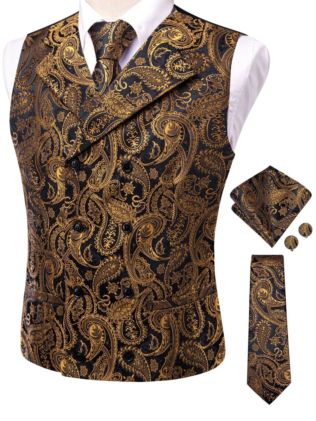 Dark Red Men's Vests Silk Paisley Jacquard Waistcoat Jacket NeckTie Hanky Cufflinks for Men Business Party Designer Gifts