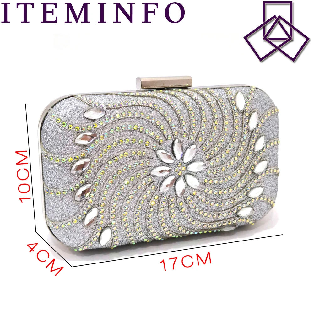 2023 The Latest Italian Design Rotary Rhine-Diamond Floral Thick Heel Platform Women's Comfortable Shoes Bag and Shoe Set