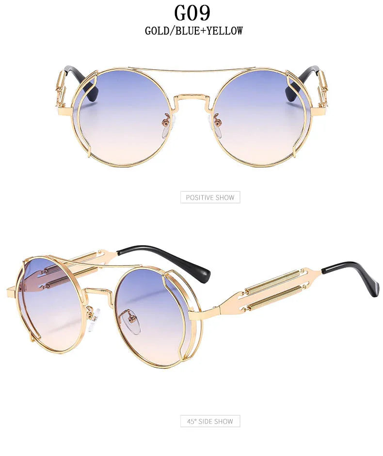 Punk Sunglasses For Men Designer Vintage Round Steampunk Fashion Glasses Retro Sunglasses Women 2024 Gafas De Sol Hombre Lunette