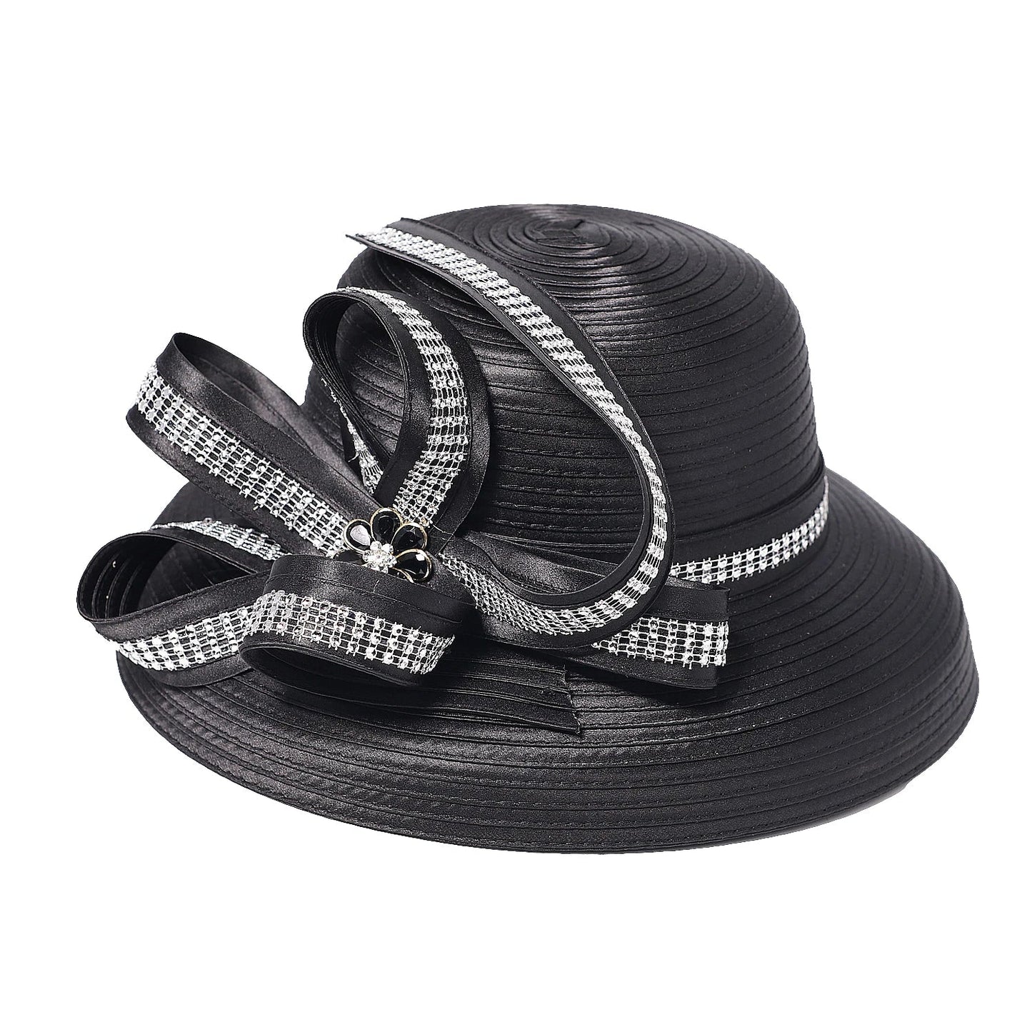 Elegant Cloth Top Hats For Women Cocktail Tea Party Dress Derby Cap Ladies Flower Wide Brim Church Fedora Black Cloche Hats