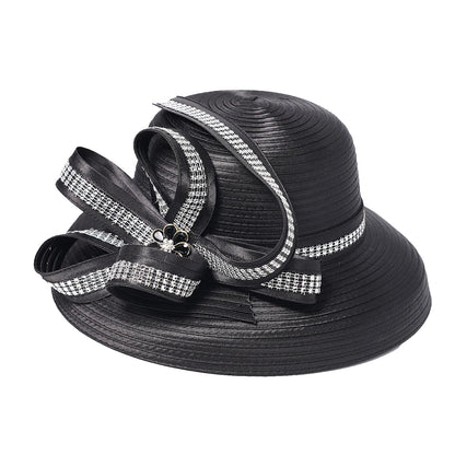 Elegant Cloth Top Hats For Women Cocktail Tea Party Dress Derby Cap Ladies Flower Wide Brim Church Fedora Black Cloche Hats
