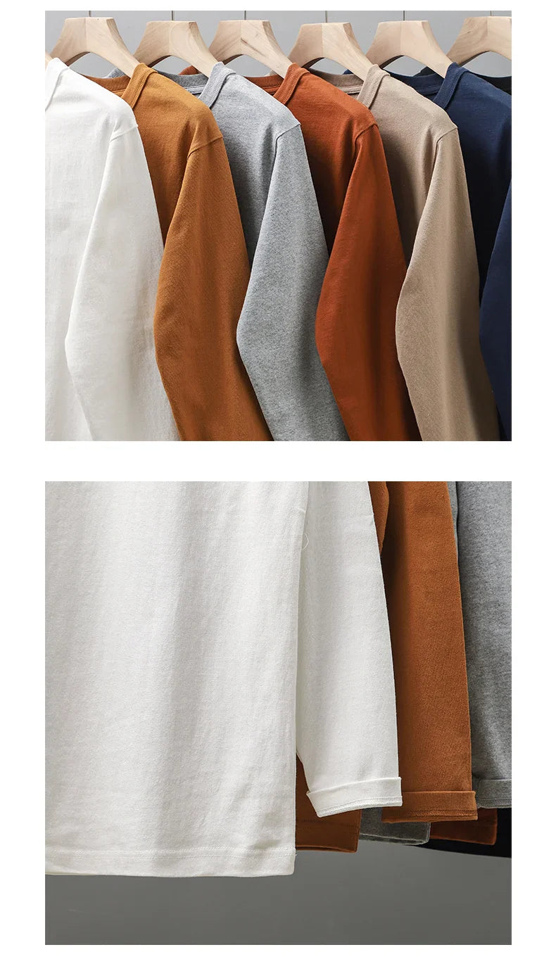 11.2 Oz Heavyweight Autumn Long Sleeved T Shirt for Men 100%Cotton Plain Shirt O-Neck White Tops Oversized Men's Clothing