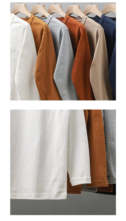 11.2 Oz Heavyweight Autumn Long Sleeved T Shirt for Men 100%Cotton Plain Shirt O-Neck White Tops Oversized Men's Clothing