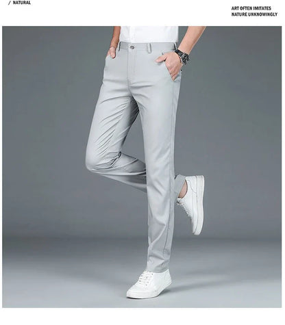 Bamboo Fiber Business Straight Pants Men's Summer Thin Classic Design Office Dress Breathable Casual Formal Trouser Man Clothes