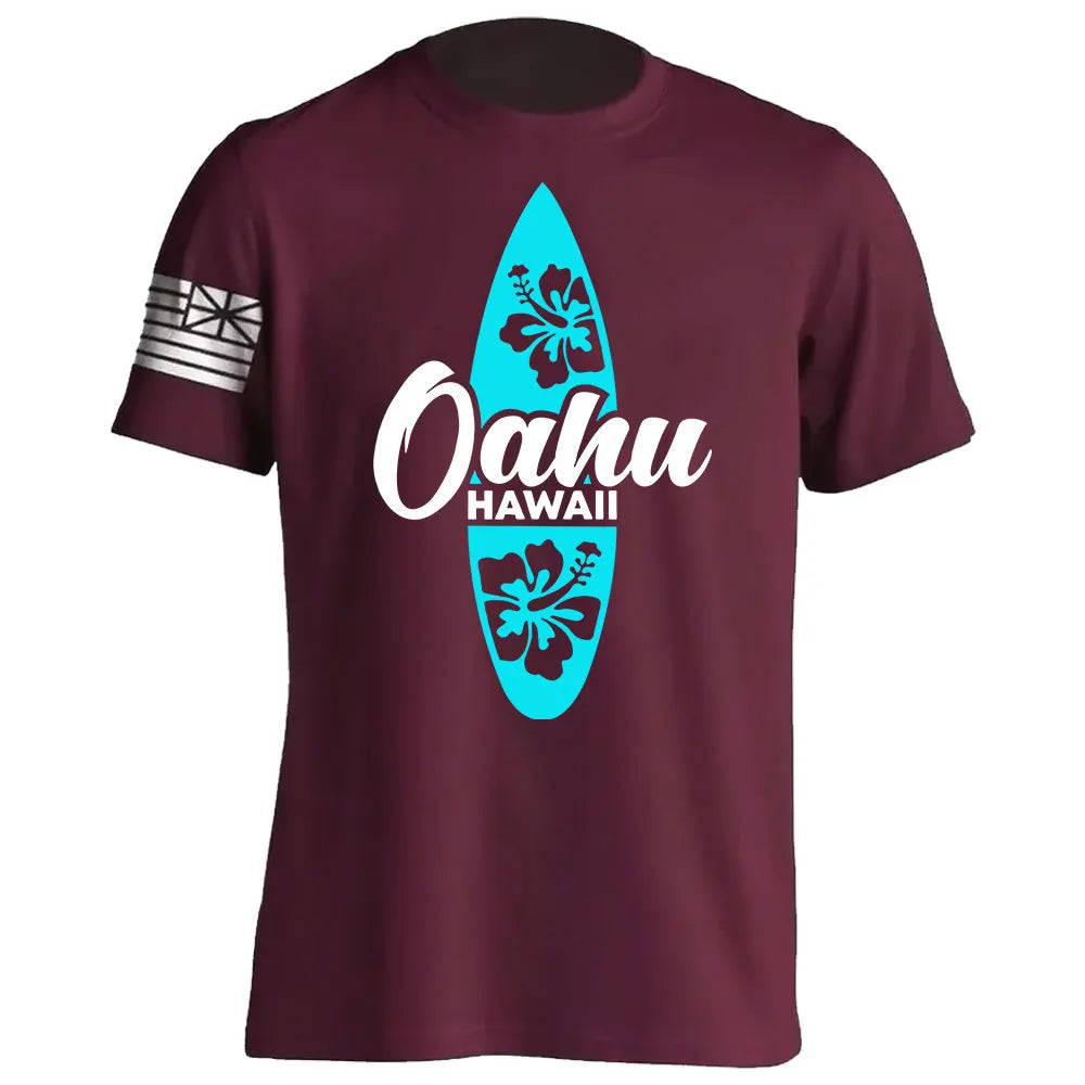 Men's Cotton Shirt OAHU HAWAII SURFING Distressed TShirt Unisex Surf Board Beach Tee Tops Summer Fashion Casual Short Sleeves