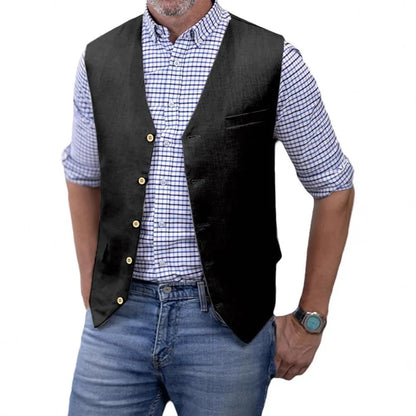 Men's Slim Fit Cotton Suit Vest Solid Color Business Casual Business Dinner Party Dress Waistcoat Wedding Groomsman's Dress