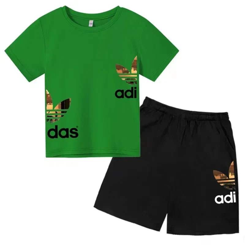 Kids Summer Leisure Letter 2pcs O-neck Short Sleeve T-shirts+Pants Suits 3-13 Years Boys Girls Casual Outfits Children Clothes