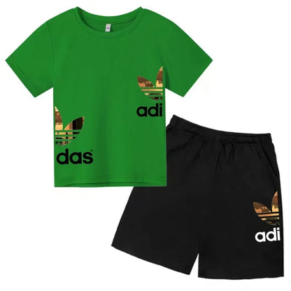Kids Summer Leisure Letter 2pcs O-neck Short Sleeve T-shirts+Pants Suits 3-13 Years Boys Girls Casual Outfits Children Clothes