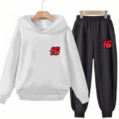Children Hoodie Racing Sports driver number 16 Boys Girls Print Pullover 3-12Yrs Coat +Pants Toddler Clothes Leisure Black Set