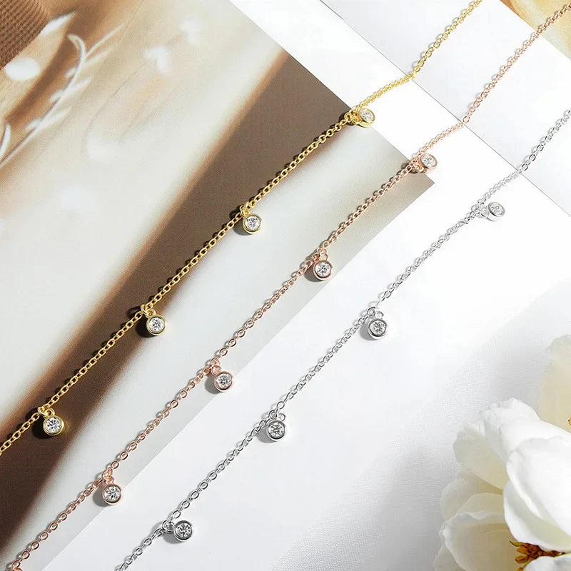 Certified Bubble 8 Stone 100% Real Moissanite Necklace Pendant Classic Women's Neck Chain Sterling Silver 925 Plated 18K