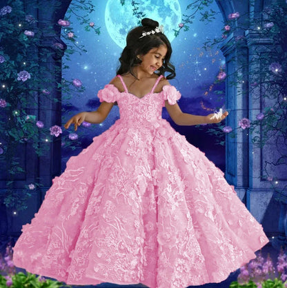Lavender Flower Girl Dresses for Wedding Floral Appliques Bead Floor Length Girl Kids Birthday Party First Holy Communion Gowns