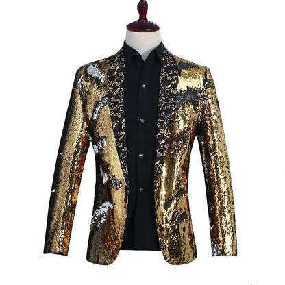 2026 New Men's Red Suit Jacket, Wedding Party Slim Dress Coat, Sequin Decoration Luxurious Blazers Blue Green Terno Masculino