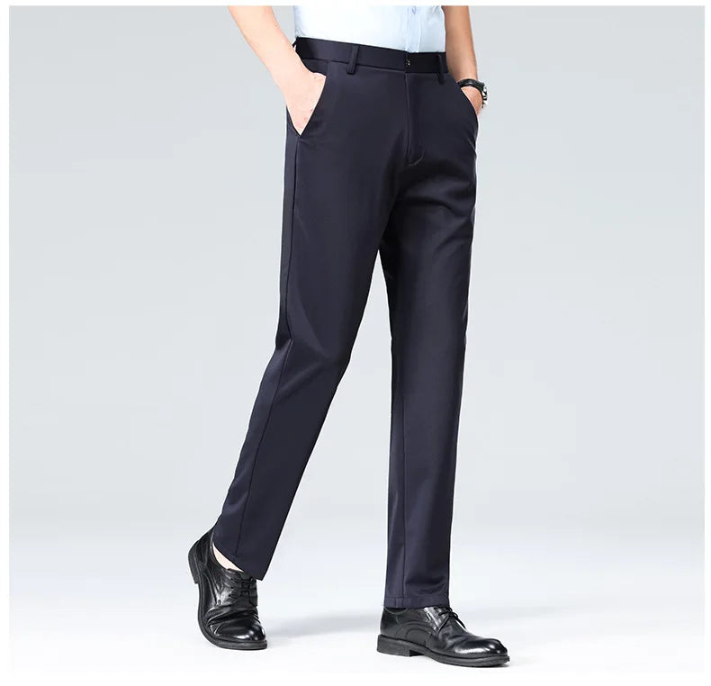 Men's Summer Dresses Long Pants Slim Fit Business Pants Lightweight Ice Silk Office Pants, Wrinkle Resistant and Elastic