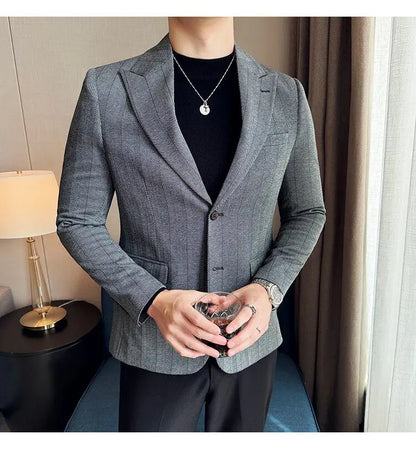 Men's Herringbone Stripe Suit Blazer Classic Lapel Dress Jacket Elegant Slim Fit Fashion Simple Casual Business Prom Suit Jacket