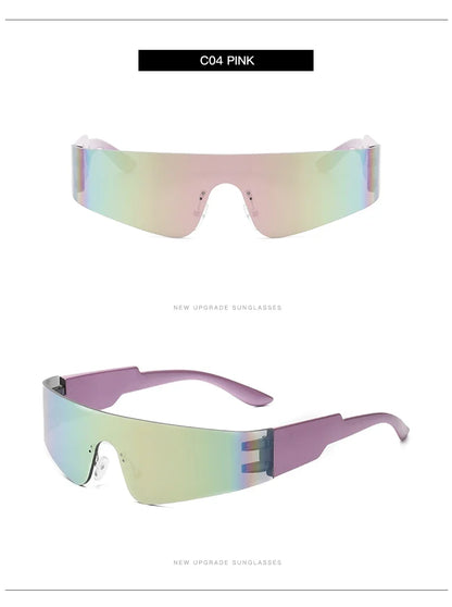 Cycling Punk One Piece Sunglasses Women Goggle Mirrored Y2K Sun Glasses Men 2000'S Wrap Around Eyeglasses Fashion Eyewear