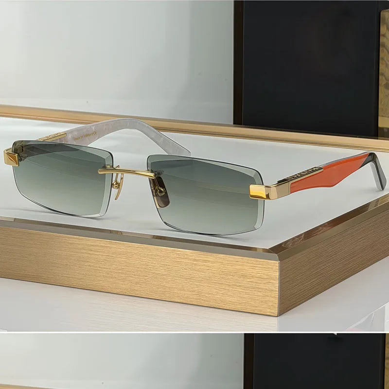 Artist SUN II Rimless Men's Sunglasses Women Alloy Acetate Germany Design UV400 High Quality Diamont Cutting Classical with Case