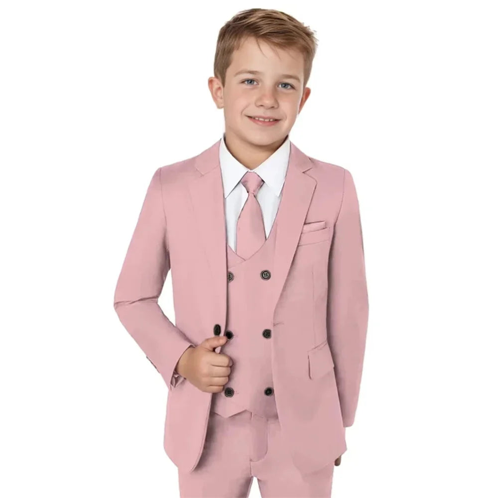 Boys Notched Lapel Suits 3 Pieces Wedding Ring Bearer Outfit,Classic Elegant Kids Suit Set Performance Outfit Plus Size