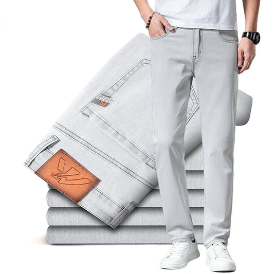 2023 y2k streetwear Spring Summer  Youthful Vitality Men's Fit Straight Thin Denim Jeans Lightweight Cotton Stretch Trousers