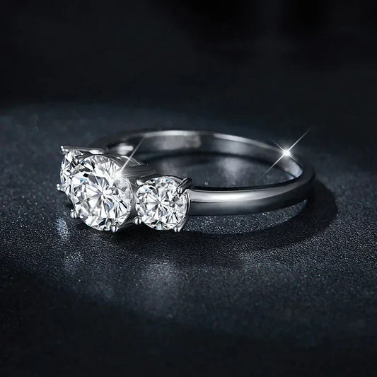 4CT Moissanite Engagement Ring for Women 3-stone S925 Sterling Silver with Gold Plated Wedding Band Promise Diamond Rings