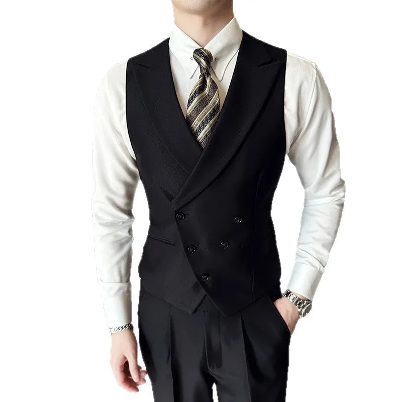 Man Waistcoat British Style Turn Down Collar Men Suit Vest Slim Sleeveless Single-breasted Male Business Casual Vest