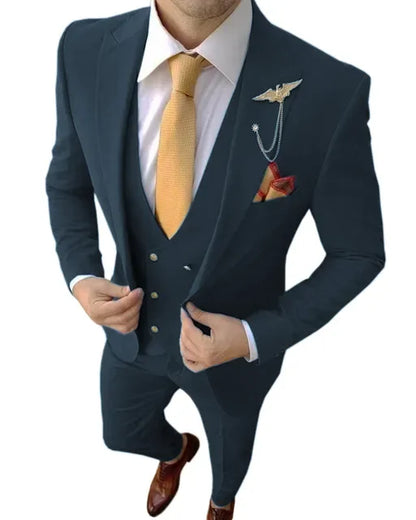 12 Colors Formal Business Men Suit Costume Homme Tuxedos For Wedding Bridegroom 3 Pcs Prom Slim Fit Blazers Jacket Pant Vest