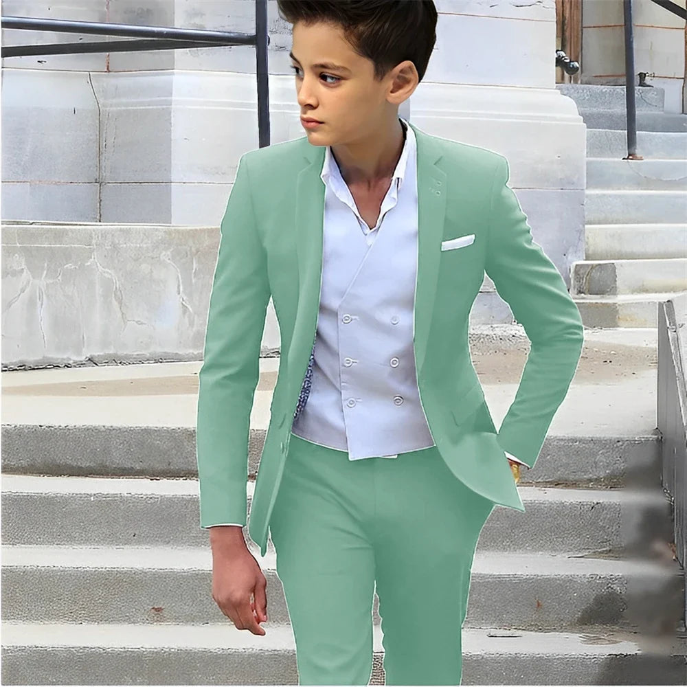 Formal Boys Slim Fit Suits 2 Pieces Birthday Party Tuxedo,Smart Handsome Kids Suit Set Wedding Guest Outfit Plus Size 2-20T