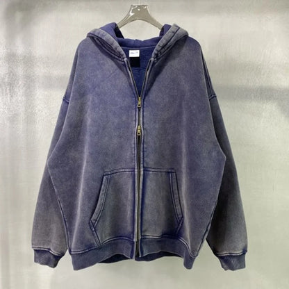 High Quality Luxury Apparel Street Wear Wholesale Euro US Size Spring Autum Full Up Zipper Washed Batik Dye Hoodie