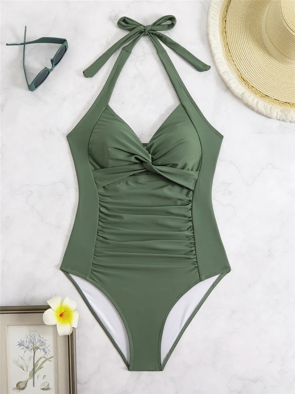 Plain Ruched Fashion Swimsuit Women 2026 One Piece Lace Up Swimwear Female Bathers Bathing Swimming Bodysuit Summer Beachwear