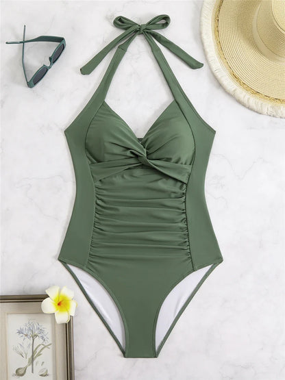 One Piece Solid Swimsuit Women 2026 Plain Ruched Swimwear Slim V Neck Bodysuit Female Bathers Bathing Swimming Swim Beach Summer