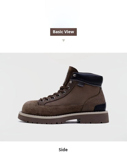 Maden Men's Vintage Splice Suede Work Boots Chunky Sole Round Toe Combat Boots Lace-Up Ankle Boots for Desert Hiking & Casual