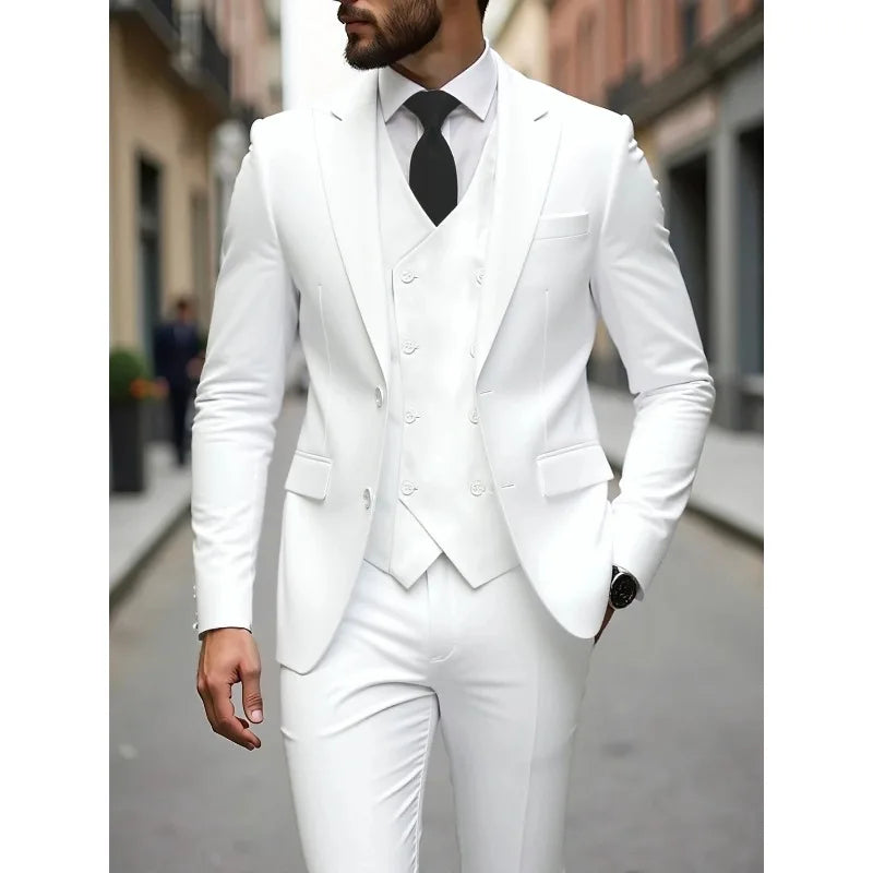 Four Seasons Wedding Groom Suit Big Size Business Formal Slim Fit Korean Style Three Piece Set Mens Tuxedo