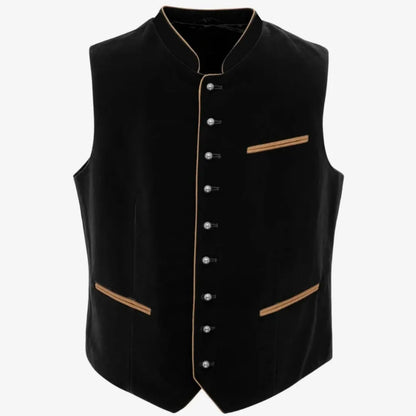 Men Vest Black Suede Velvet High Neck Single Breasted Waistcoat For Wedding Banquet Business Work Casual Daily Men Suit Vest
