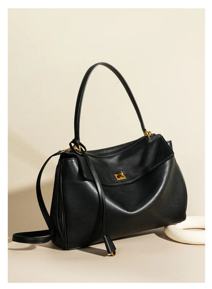 2026 large Genuine leather shoulder bag armpit top layer cowhide large capacity women's commuting high-end tote bag