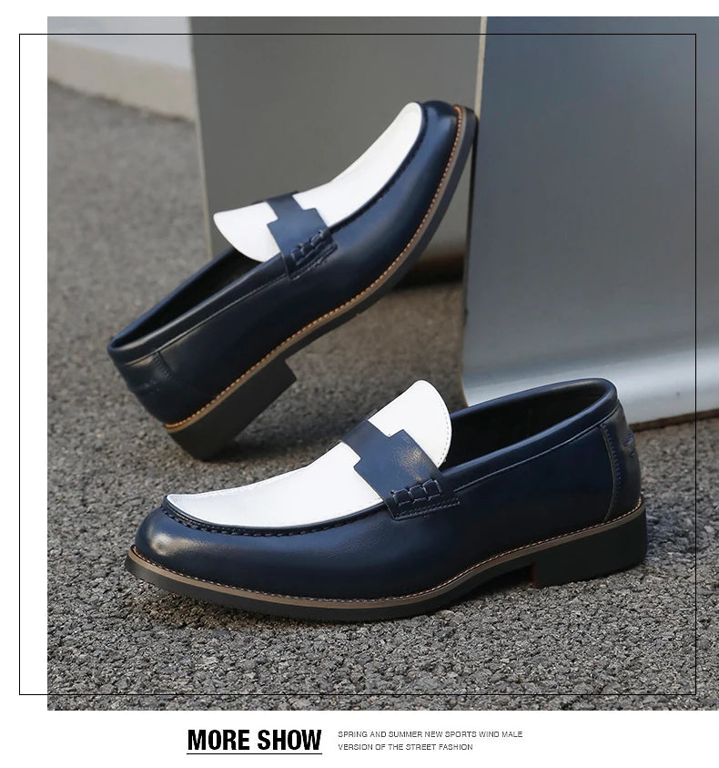 Luxury Brand Loafers Men's Black and White Color Leather Shoes Slip-on Fashion Soft-soled Casual Shoes Party Wedding Moccasin