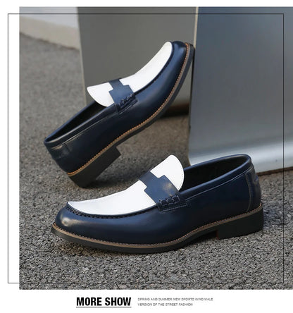 Luxury Brand Loafers Men's Black and White Color Leather Shoes Slip-on Fashion Soft-soled Casual Shoes Party Wedding Moccasin