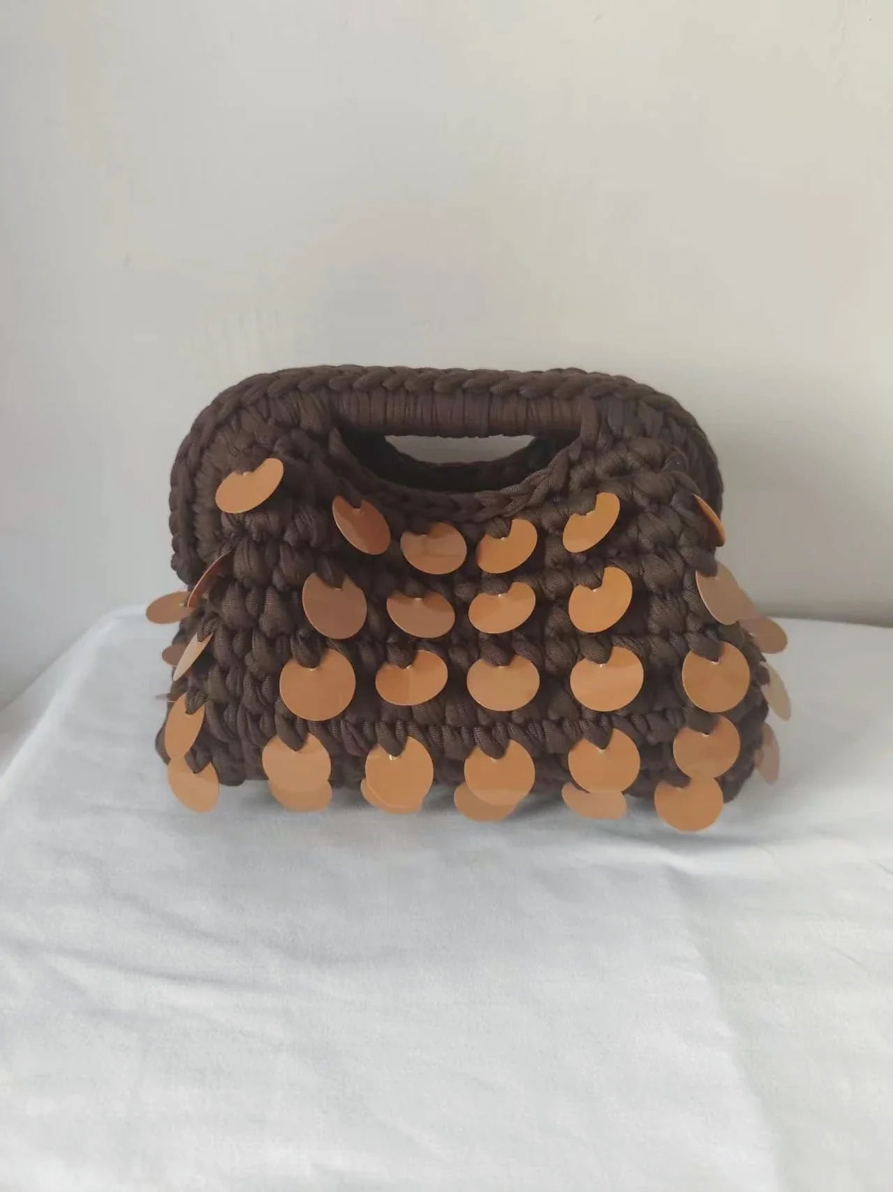 Yingzi Small Sequin Crochet Cluth Bag with Shine Paillettes Handmade Evening Bag Makeup Bag