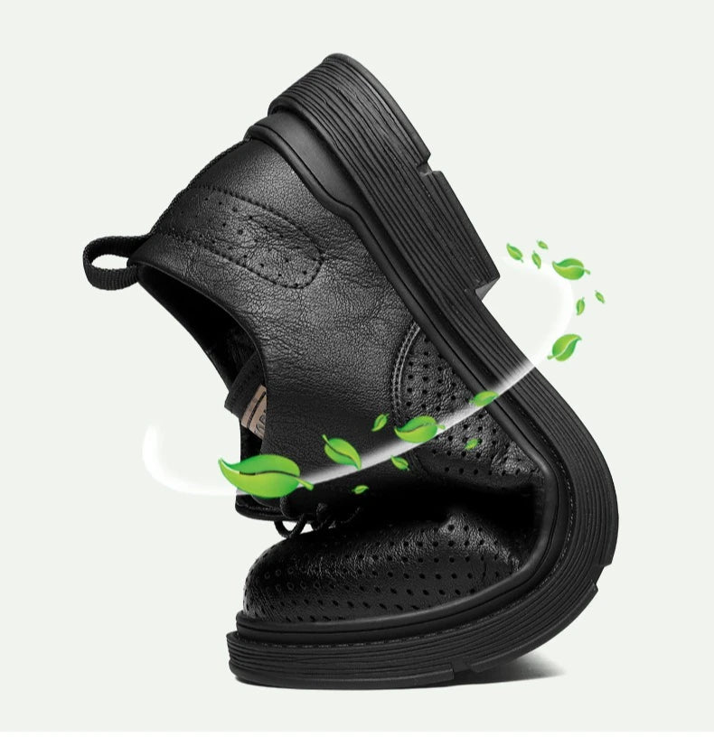 Summer Autumn New Low Top Cow Leather Shoes for Men Hallow Lace Designer Platform Shoes Male Fashion Business Casual Shoe Man