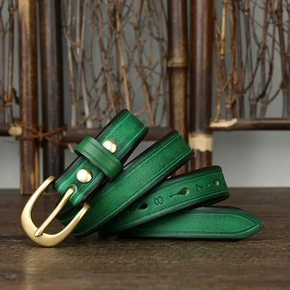 2.4CM Thick Cowhide Copper Buckle Ladies Genuine Leather Casual Jeans Belts for Women Luxury Designer Korean Fashion Thin Belt