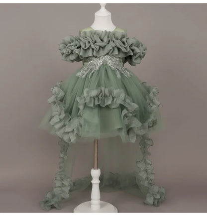 Fashion Flower Girl Dresses for Weddings Lace Mesh Sleeveless Pageant Princess Ball Gown Summer Kids Birthday Dress 1-7 Years