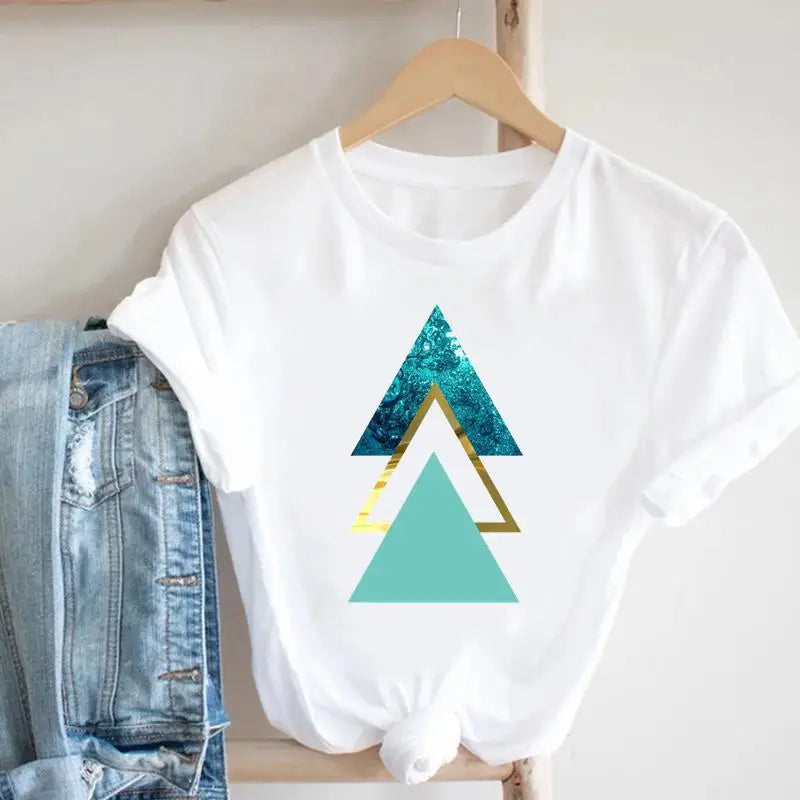 Women's Geometric Floral Print European and American Clothing Short Sleeve T-shirt Women Clothes  Tops  Harajuku