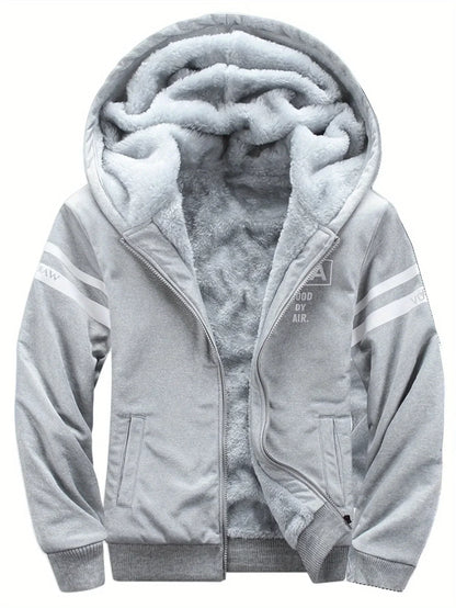 Men's autumn and winter sports and leisure suit set with fleece hoodie, men's autumn and winter thick oversized hooded jacket, t