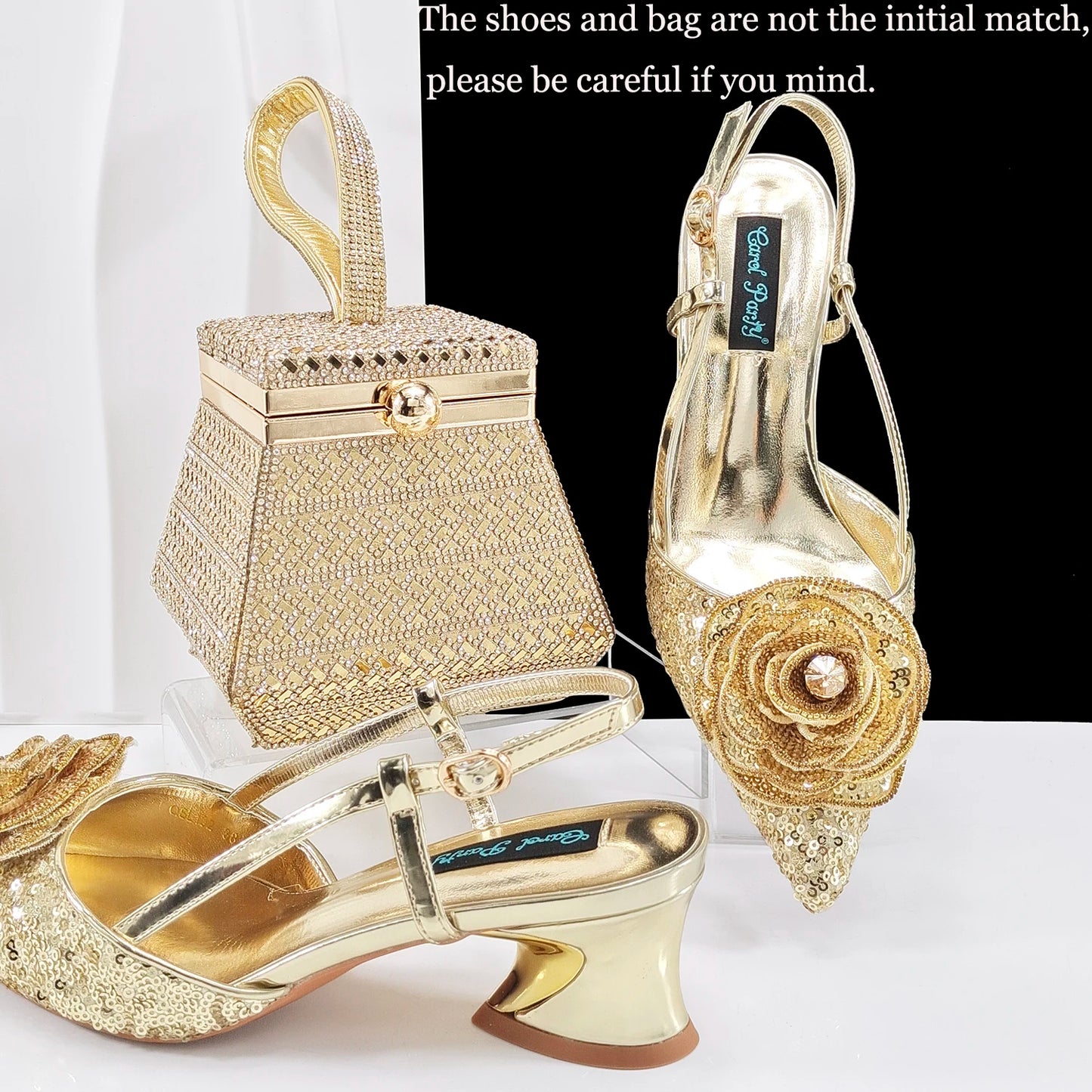Nigerian Gold Color Party for Women Shoes and Bag Mixed Package Sequins Handbag Italian Design Wedding