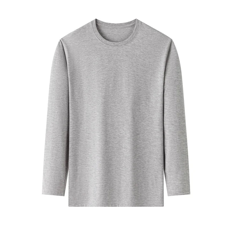 Men's Solid Color Round Neck Cotton Long Sleeved T-shirt Summer Comfortable Top
