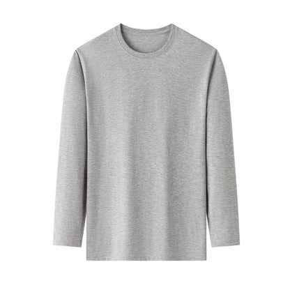 Men's Solid Color Round Neck Cotton Long Sleeved T-shirt Summer Comfortable Top