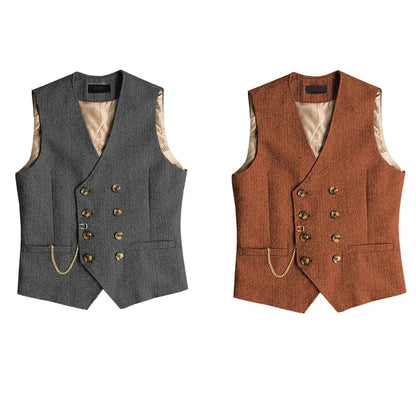 Men's Suit Vest Herringbone Pattern Retro British Style Double Breasted Waistcoat Four Season Outerwear Wedding Party traveling