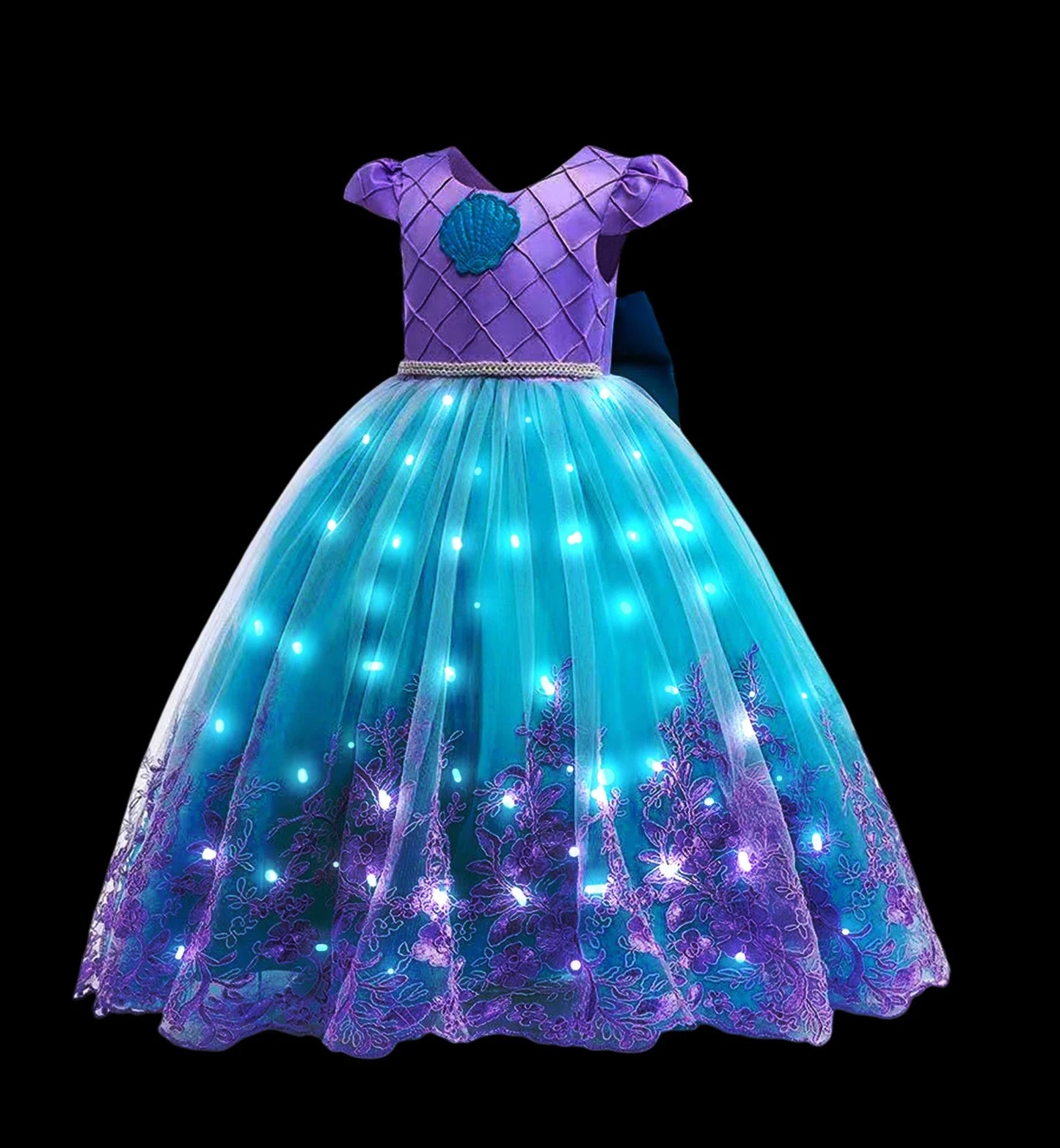 Children LED Light Up Dress Girls Kids Purple Green Cosplay Costume Carnival Birthday Party Clothes Halloween Costume Prom Gown