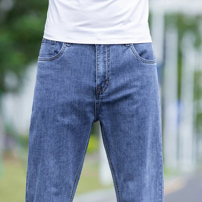 2026 New Autumn Men's Blue Straight-leg Jeans Business Casual Cotton Stretch Denim Pants Male Brand Plus Size 40 42 44