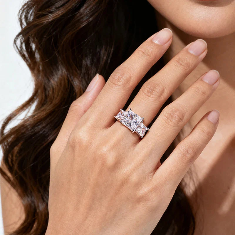 Princess Cut 3 Gems Moissanite Wedding Rings for Women Couple Jewelry Girl's Birthday Gift Lab Diamond Band Pure S925